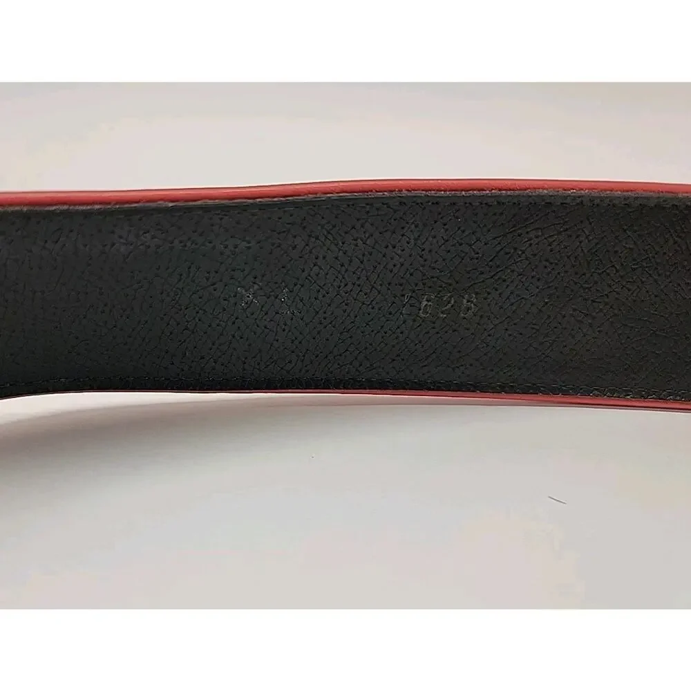 CARLISLE Vintage Leather XL Red Belt W/Hammered Gold Tone Disks Statement Buckle